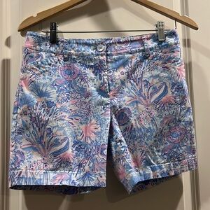 Like New! Talbots petite ZipUp preppy pastel print Shorts pockets women’s Size 4